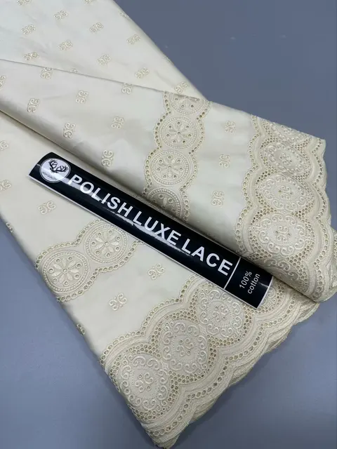 African Nigerian 100%Cotton Polish Luxe Satin Embroidery Fabric High Quality Swiss Voile Lace Material For Men Dubai Style 4