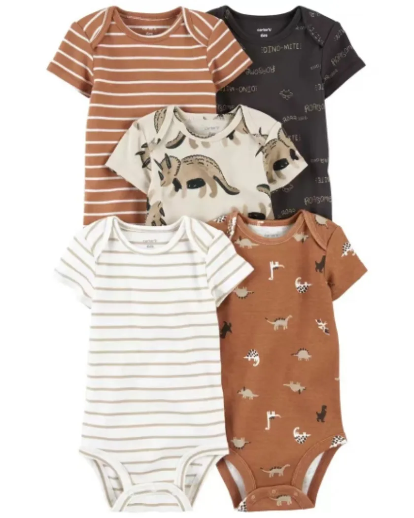 5pcs/set Cotton Baby Jumpsuit Cartoon Strap Bodysuits Short Sleeve Soft Newborn Outfits for Boys Girls Infant Clothing Clothes