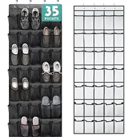 35 Pockets Over the Door Shoe Organizer Large Mesh Pockets With 4 Hooks Transparent Fabric Shoe Rack Storage Bag For Bedroom 1
