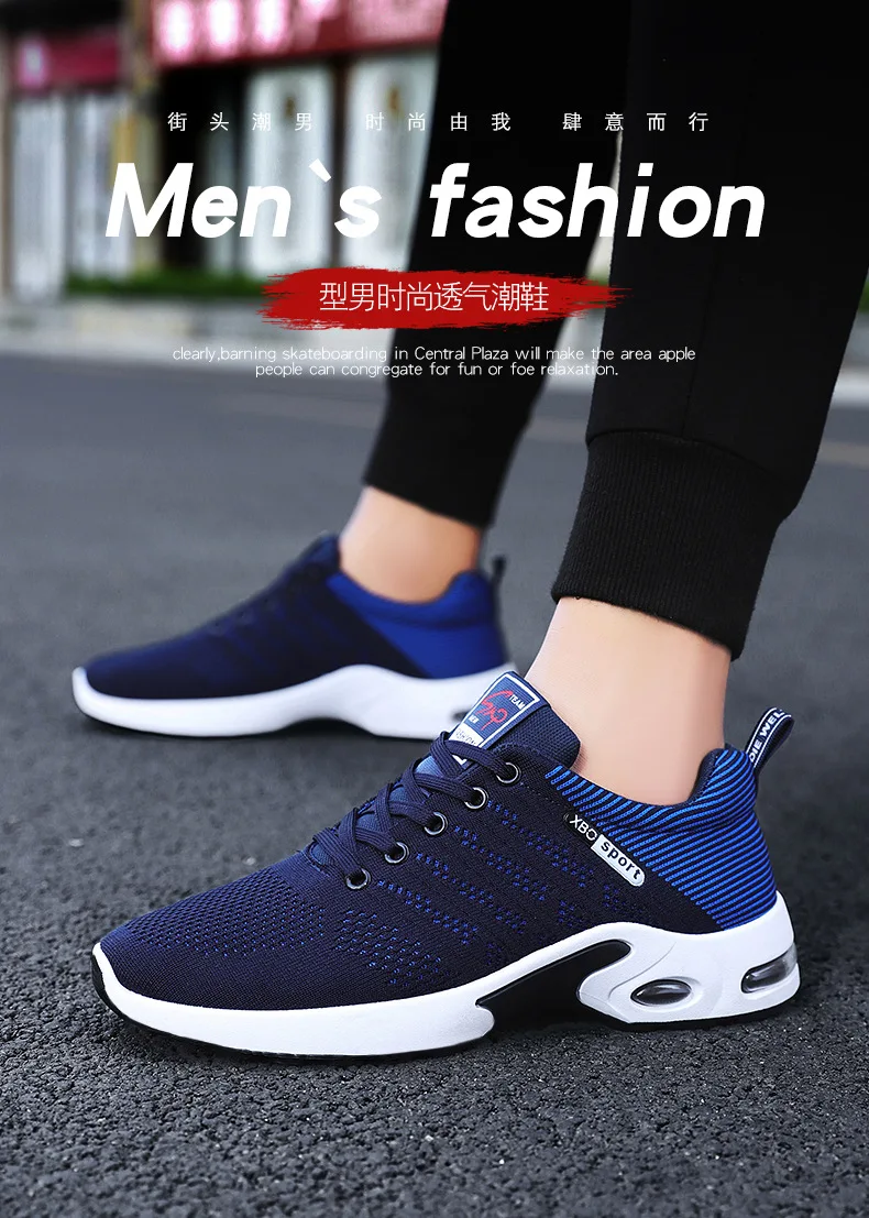 Original Navy Blue Mesh Sneakers Men's Breathable Trainers Man Casual Trekking Basketball Sports Shoes For Men Wedge Sneakers