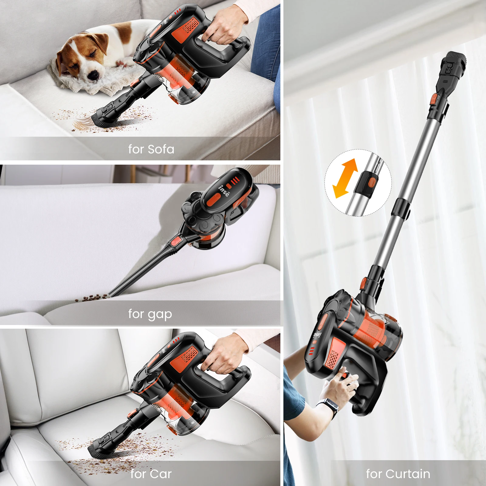 INSE V770 Cordless Stick Vacuum Cleaner, 25Kpa 6-in-1 Lightweight Handheld Vacuum 4