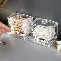 1Pcs Cotton Swab Holder, Cotton Swab Dispenser with Bamboo Lids,Bamboo Bathroom Storage Jars Storage Containers Clear Plastic 2