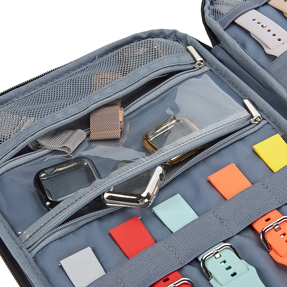 Watch Organizer Case Multifunction Portable Travel for Apple Watch Strap Band Storage Bag Watchband Holder Case Pouch Gray Black watch storage box,watchband storage bag,watch storage bag,watch storage pouch