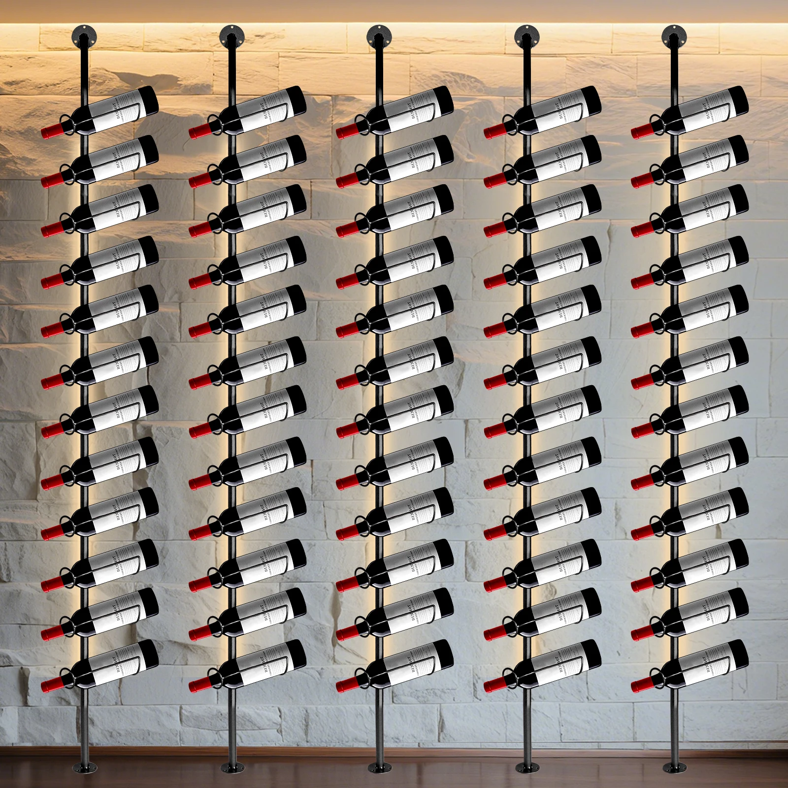 5 Pack Wall Mounted Wine Bottle Display Holder Wine Glass Storage Display for Kitchen Cellar Restaurant