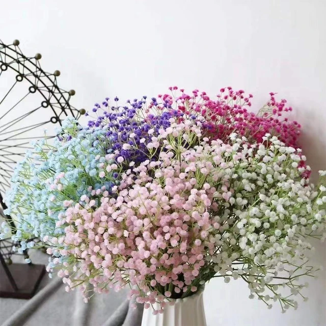 3Pcs Babys Breath Artificial Flowers Fake White Blue Flowers Real Touch Gypsophila  Floral in Bulk for Home Wedding Garden Decor