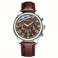 GENEVA High Quality Men's Luxury Belt Fashion Quartz Watch Men Round Business Student Sport Waterproof Glow Clock 6