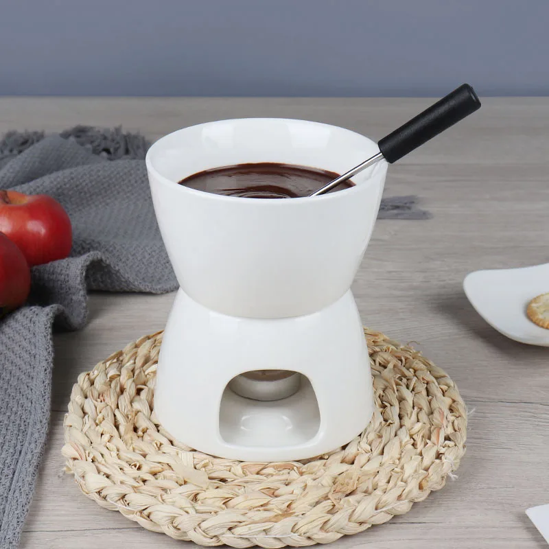 Description Picture 6 of itemMini Fondue Set with Candle/fork Custom Ceramic Fondue Pot Swiss Cheese Chocolate Melting Hotpot Fondue Set with Fork