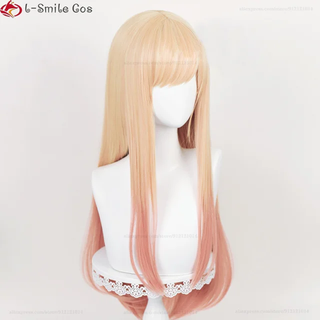 Jinnhelun Long Blonde Pink Wigs with Bangs Marin Kitagawa Cosplay Long  Straight Hair Wig for Girls Women Anime Halloween Party Costume