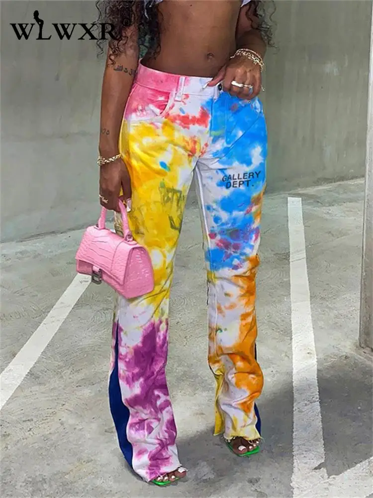 

WLWXR Fall Graphics Print Street Baggy Pants Women 2022 Hight Waist Multi Sweatpants Casual Pants Loose Flares Fashion Female