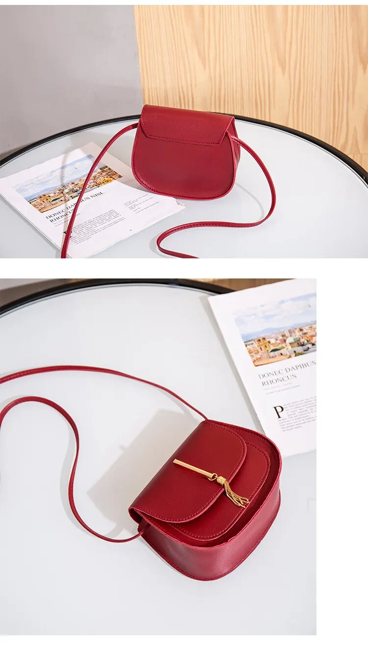 Sa419fde72a484bb18c0f5f3b458294b9y New Golden Tassel Double Layer Semi Circle Solid Color One Shoulder Saddle Bag Fashion Casual Women Small Bag Mallzona