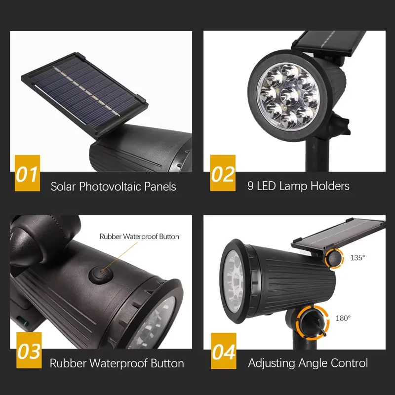 9LED Adjustable Solar LED Spotlight landscape courtyard observation lawn led solar spotlight led solar light solar light