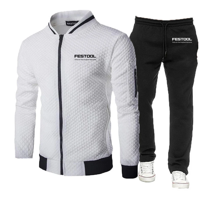Festool 2023 Men New Spring and Autumn Round Neck Printing Tracksuit Zipper Hoodies Tops Pants Hooded Two Pieces Suit