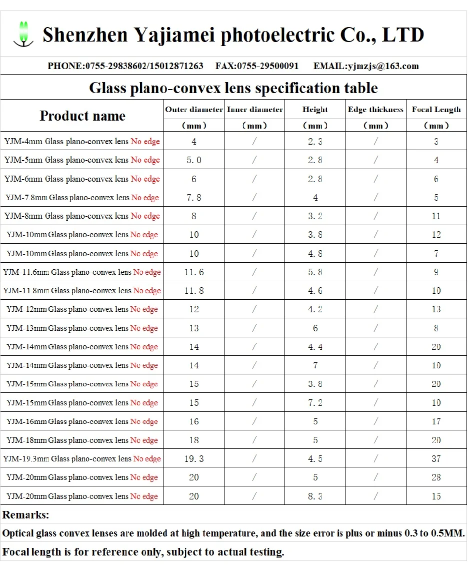 Description Picture 2 of itemOptical led lens Diameter 4MM to 13MM Glass Planoconvex lens,High temperature resistance Adjustable focal length glass lenses