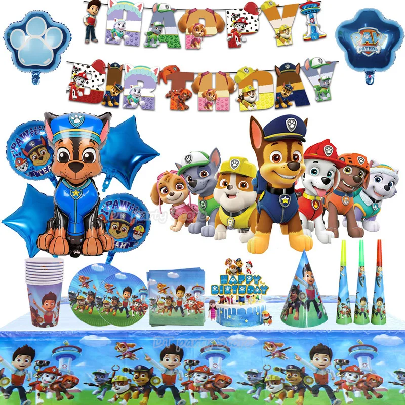Party Supplies PAW Patrol Birthday party set balloon Birthday banner Cake boy girl Party decoration Genuine Paw Balloon Kids Tableware Supplies