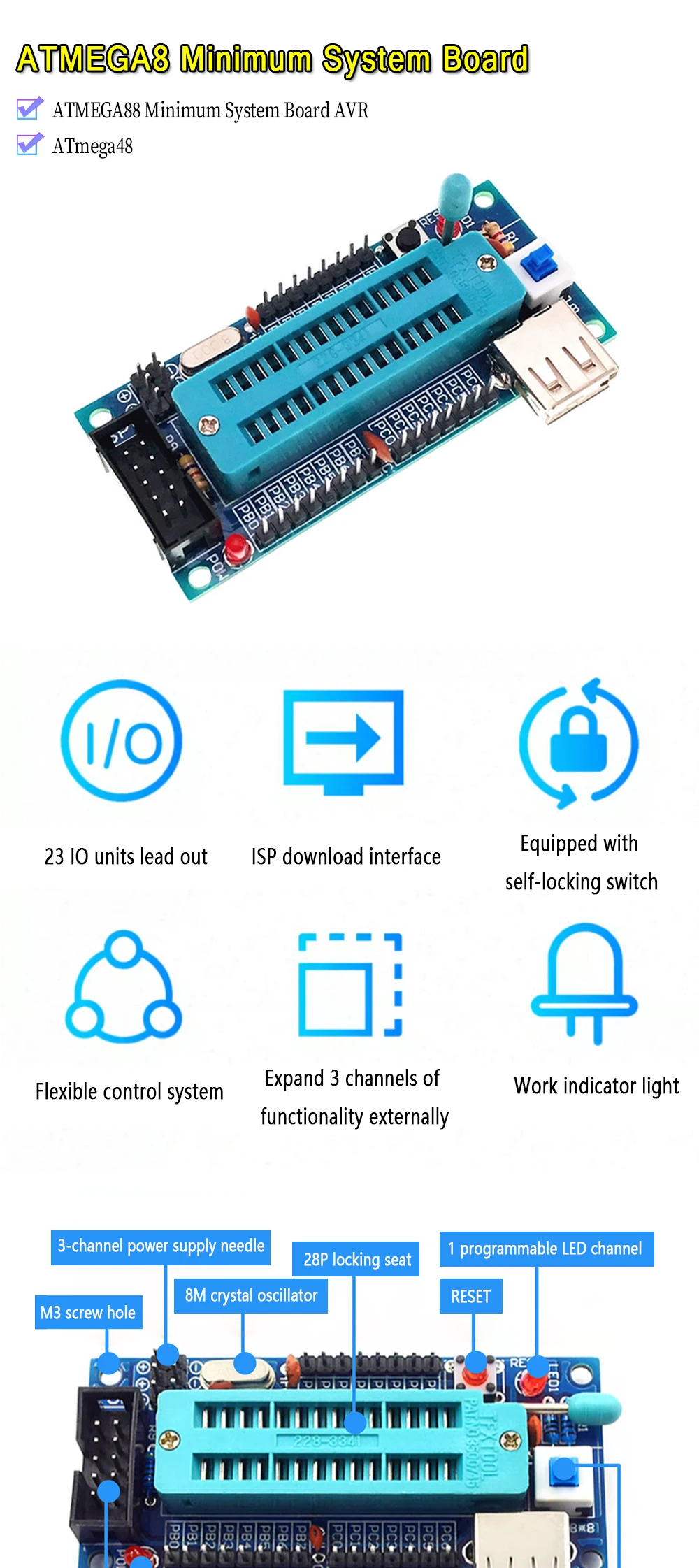 WAVGAT ATMEGA8/ATmega48/ATMEGA88 Минимальная системная плата | AliExpress