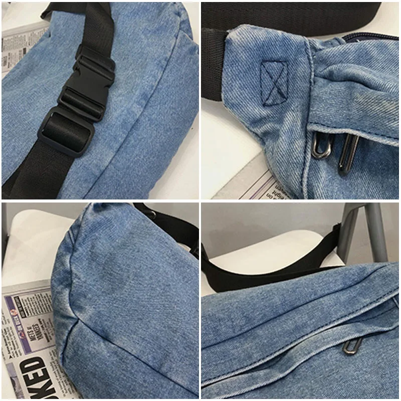 Unisex Crossbody Bag Shoulder Bag Girls Denim for Women Large Capacity Messenger Bolsos Para Mujer Hip Hop Belt crossbody bag