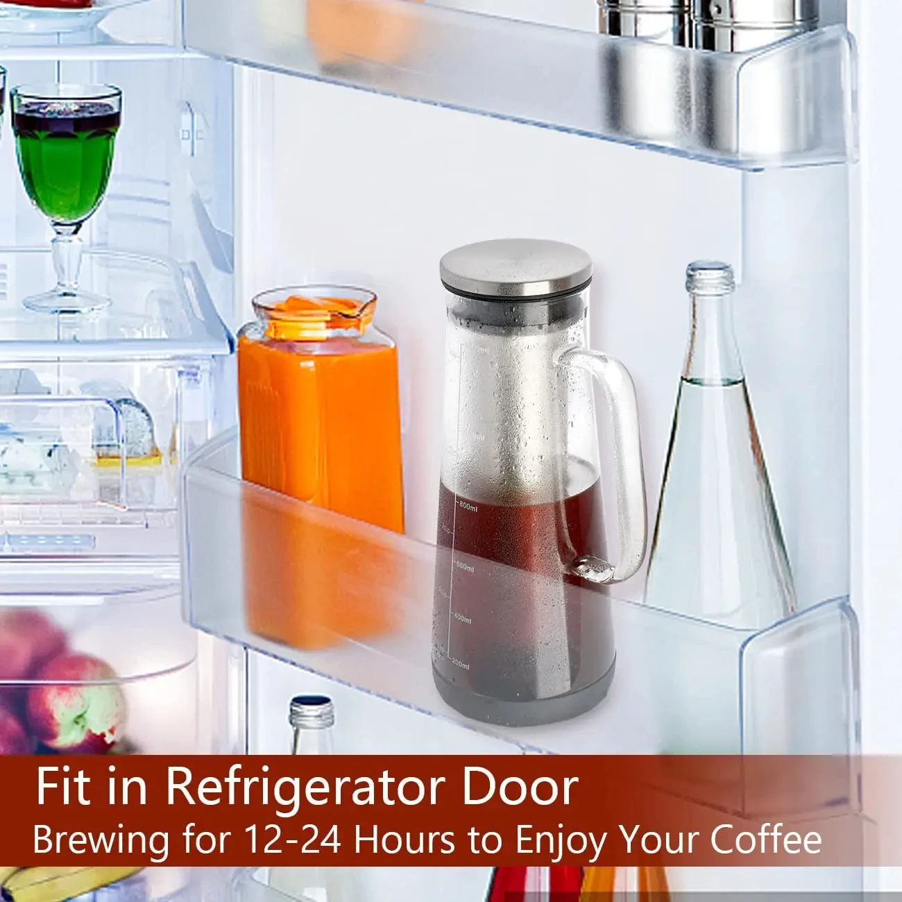Coffee Maker Coffee Pot Iced Coffee Maker 1000/1400ML Glass Cold Brew Coffee Pot with Filter 4-8 Cups Water Bottle Extracted Espresso for Home