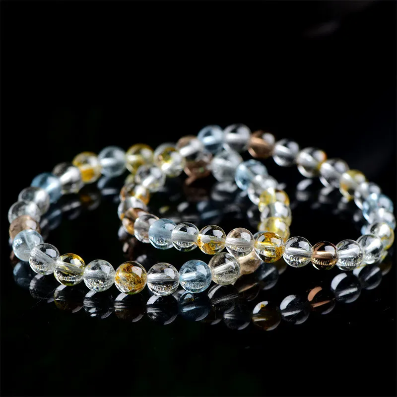 

Natural Colorful Blue Topaz Clear Round Beads Woman Crystal Yellow Topaz 6mm 7mm 8mm Stretch Bracelet Healing AAAAAA