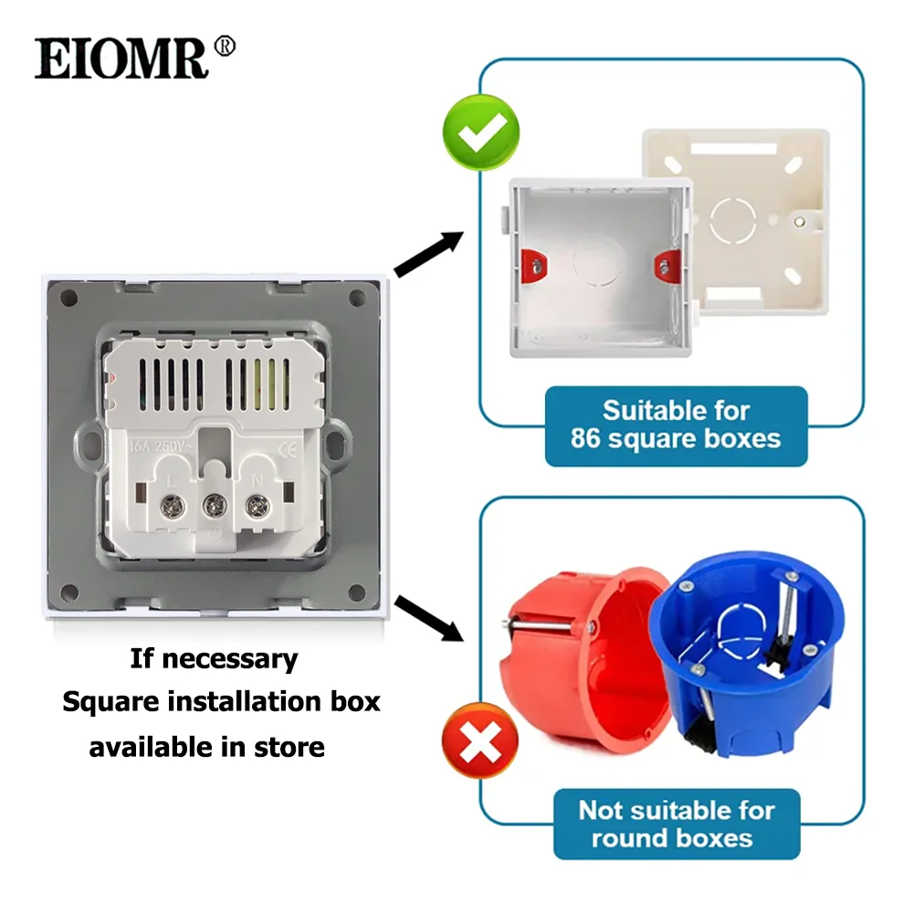 EIOMR – prise de courant ue avec chargement de Type C pour la maison, 5V, 2a, Port de charge Intelligent, panneau PC 86x86mm, prise murale USB, sortie 16A