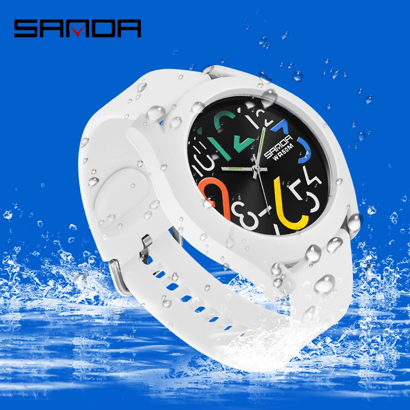 SANDA Quartz Men Watch Fashion Mens Luxury Personality Clock Waterproof Wear Resistant Red Silicone Strap Sports Watches Reloj