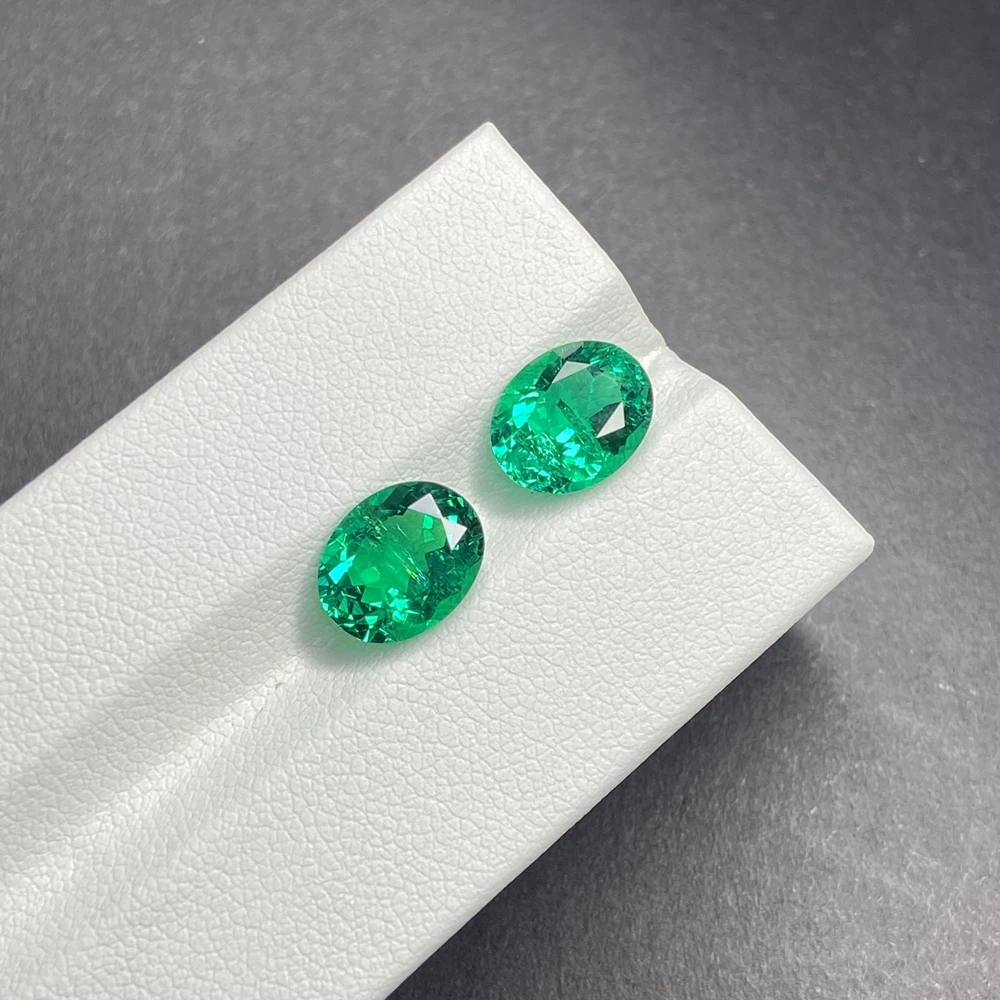 Meisidian Oval Brilliant Cut 8x6mm 1 Carat Grown Columbian Muzo Green Emerald Stone Ring