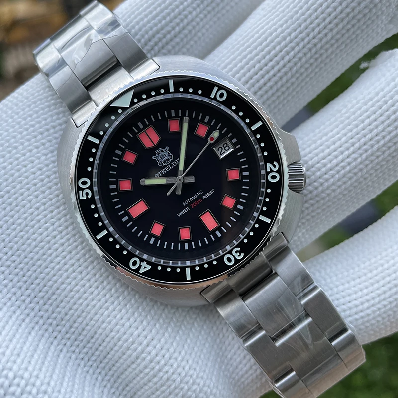 

Мужские электронные часы STEELDIVE, водонепроницаемые механические наручные часы в форме черепахи 20 атм, светящиеся сапфировые часы NH35 с керамической рамкой