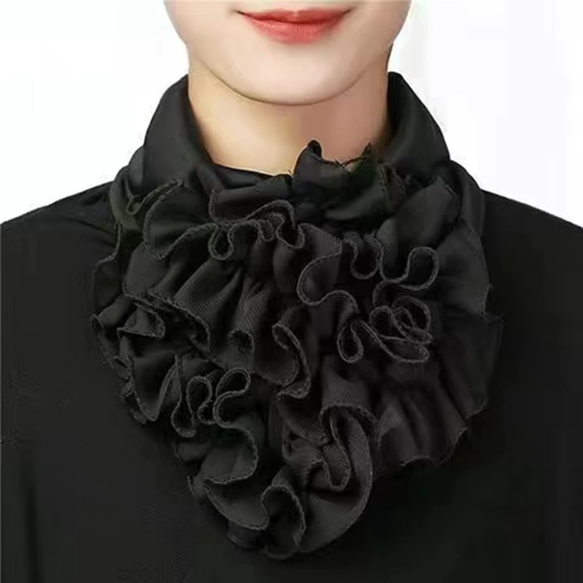 Solid Color Neck Collar Ruffles Fake Collar Elegant Women Casual Neckerchief Detachable Neck Gaiter Warm Scarf Free Size Fashion fake collar detachable collar shawl