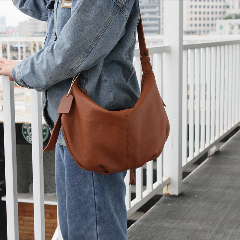 Shoulder bag Handbag Women's Tote Y2k Crossbody New Genuine Leather Top Layer Cowhide Simplified Casual high-capacity Retro Hand