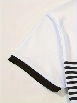 2024 short sleeved summer new item, men's casual polo shirt, V-neck button striped color blocked versatile T-shirt top 4