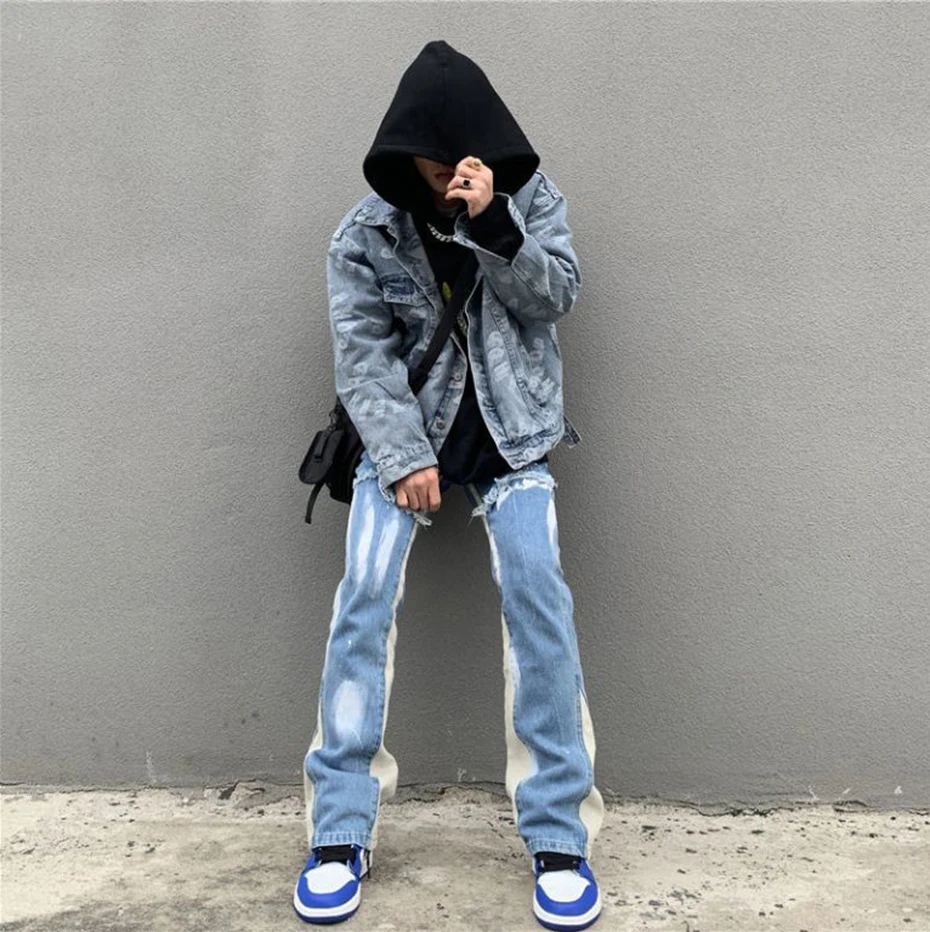 Streetwear Flare Jean Men Harajuku Baggy Hip Hop Denim Pants 2022 New Fashion Male Loose Casual Flared Jeans bell bottom jeans for men