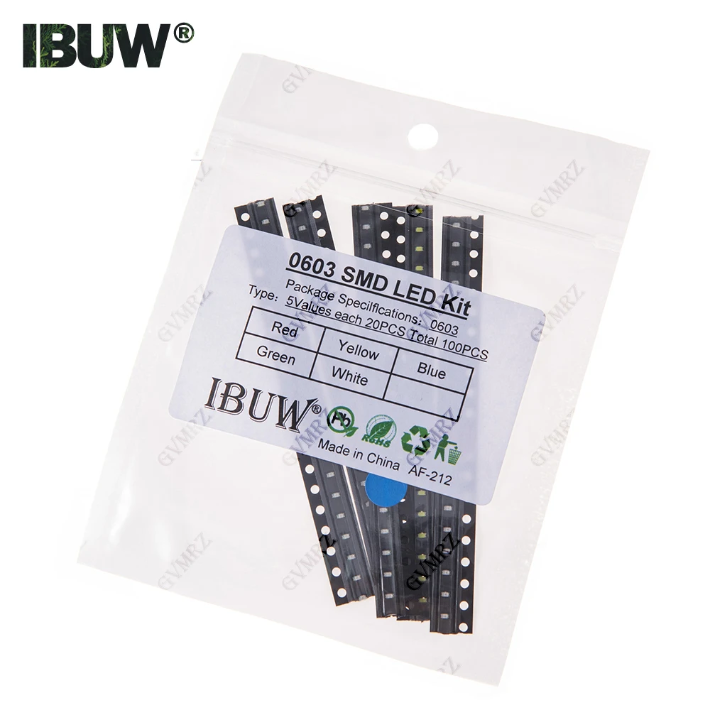 100 יחידות 5 צבעים כל 20 יחידות 5730 5050 3528 1210 1206 0805 0603 0402 SMD קיט דיודה LED אדום ירוק כחול לבן צהוב