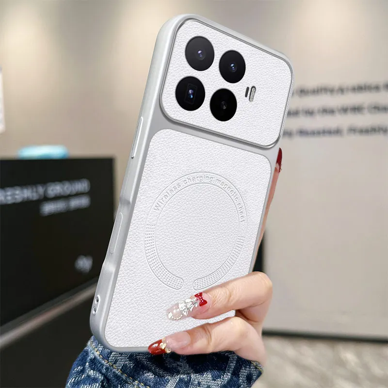 Luxury Leather Texture Magnetic Wireless Charging Shockproof Bumper Case