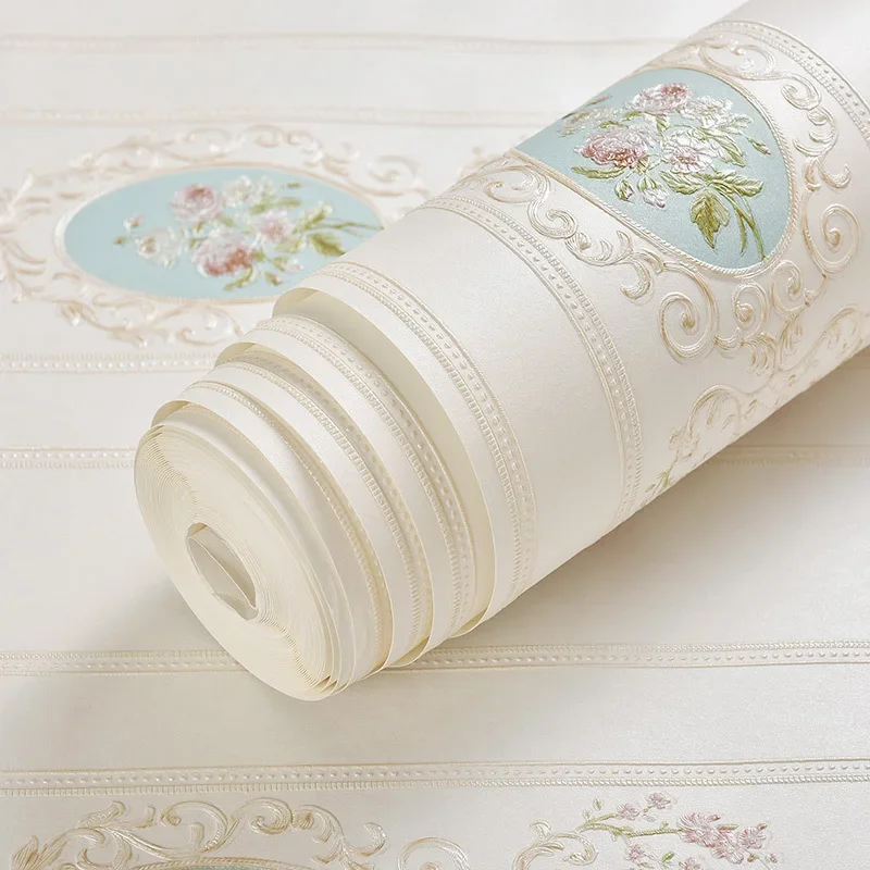Papel de Parede Floral Branco Moda Moderna 3d Não Tecido Rolos de Papel de Parede para Quarto Quarto Infantil