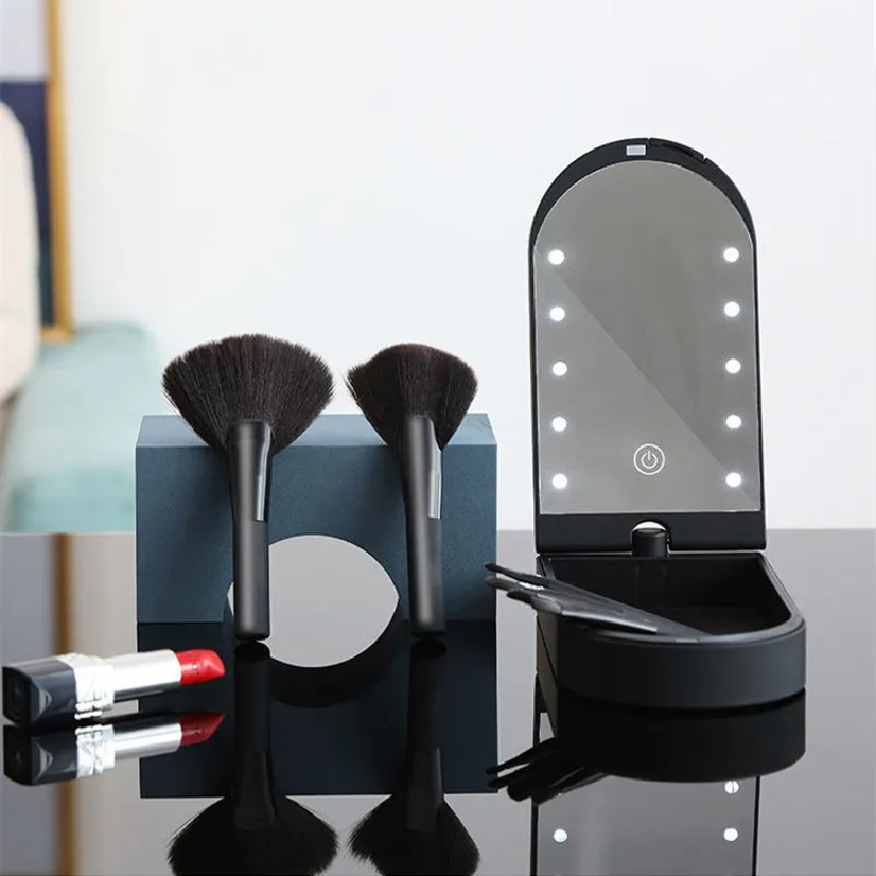 Pocket mirror folding makeup mirror with makeup brush set led touch portable one-face storage box makeup mirro Christmas Gift наборы маркеров touch twin brush 6 цв