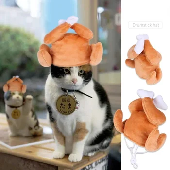 Pet Cat Plush Hat Adjustable Size Dress Up Chicken Leg Headdress Birthday Gifts For Halloween Christmas Party Pet Supplies 1