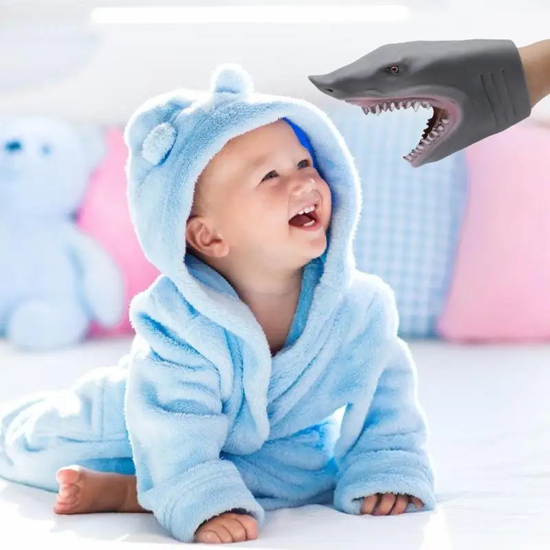 Dinosaur Hand Puppet Realistic Cartoon Animal Hand Toy Soft Rubber Animal Head Toy Swimming Pool Beach Bathing Toys