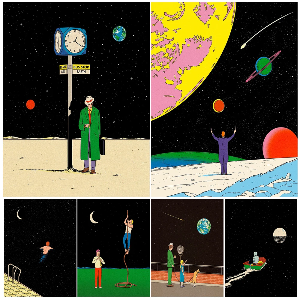 

Space Pool And Earth Surreal Fantasy Vintage Wall Art Canvas Painting Space Planet Fantasy Art Poster And Print Home Decoration