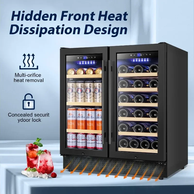 Tylza 30 Inch Wine and Beverage Refrigerator, Dual Zone Wine Beverage Cooler 30" with French Door, Under Counter Beer