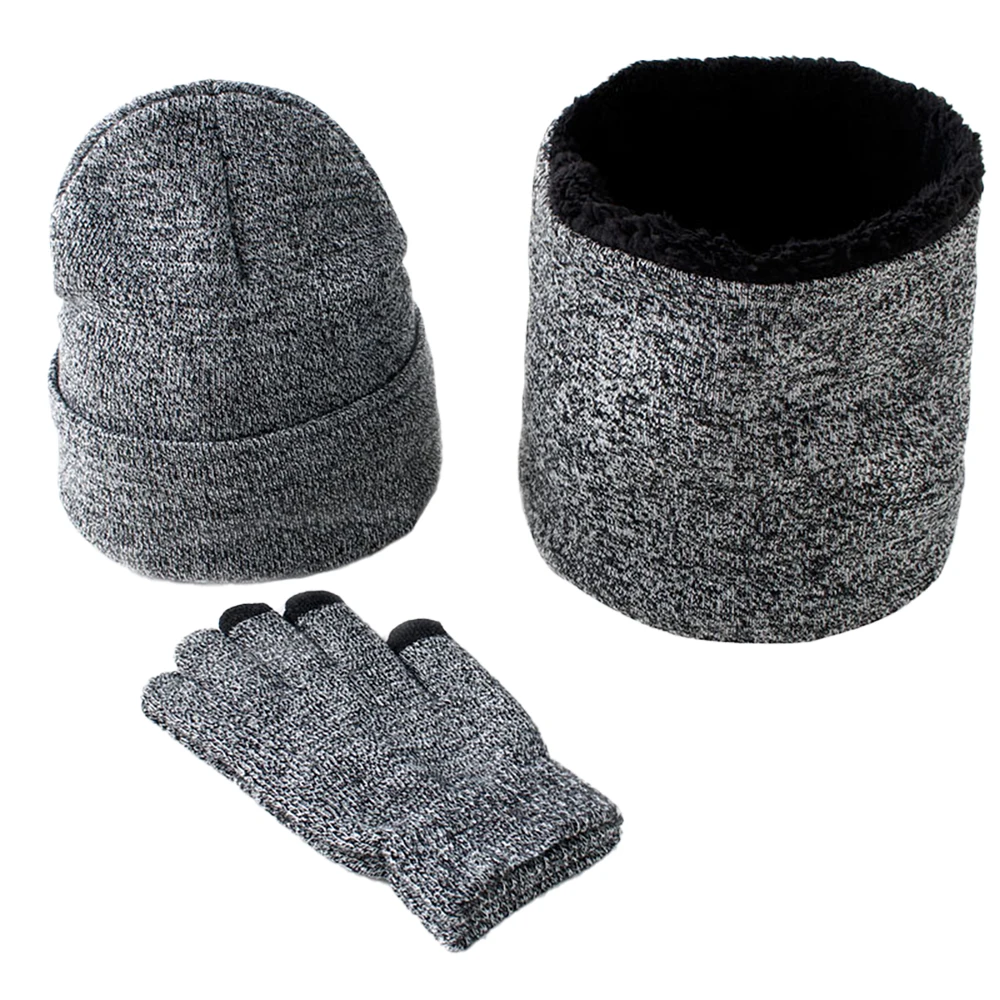 Men's Autumn Winter Keep Warm Set Unisex Beanie Gloves Scarf Male Woolen Yarn Knit Muffler Solid Color Hat Drop Ship