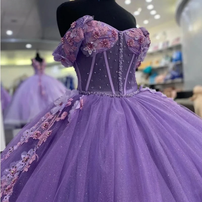 

Real Picture Light Purple Women Prom Dresses Saudi Arabic Applique Puffy Birthday Party Gown Vestido De vx Anos Quinceanera Wear