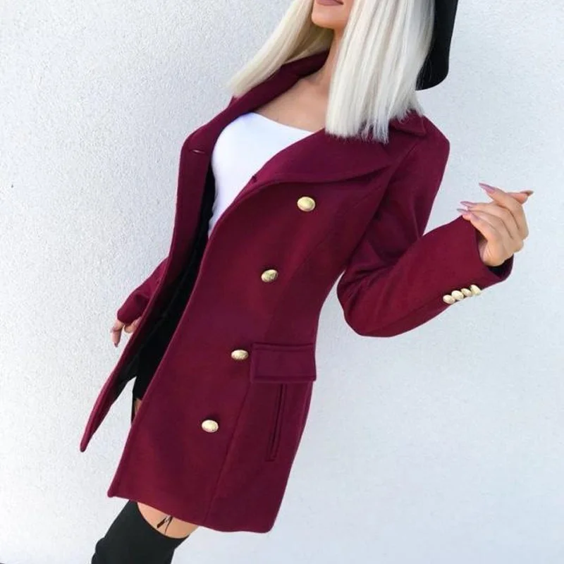 Women Casual Wool Blends Lapel Overcoat Autumn Winter Solid Fashion Long Sleeve Coat Outwear Elegant Double-Breasted Lady Jacket white puffer