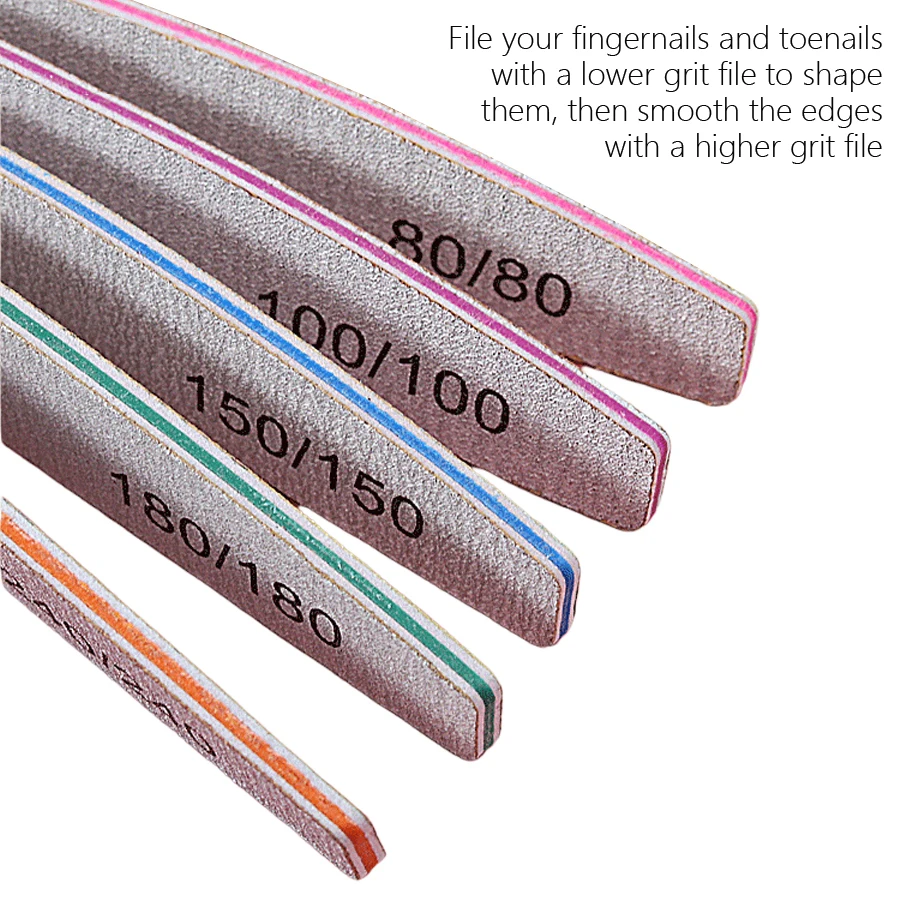 5Pcs Nagel Dateien 80/100/150/180/240 Grit doppelseitige Halbmond Schleifpapier Nagel Datei häutchen Entferner Puffer Maniküre Werkzeuge – Detail 3