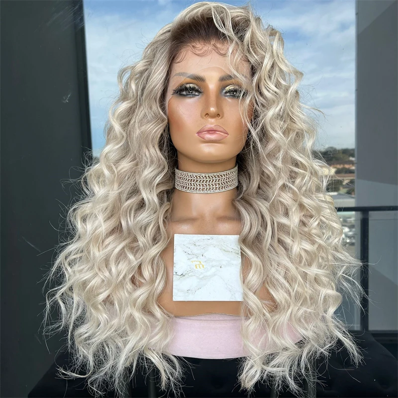 Loose Afro Curly Synthetic Lace Wigs Free Parting Light Ash Blonde Golden Lace Front Wig Small Big Cap Cosplay Party Drag Queen