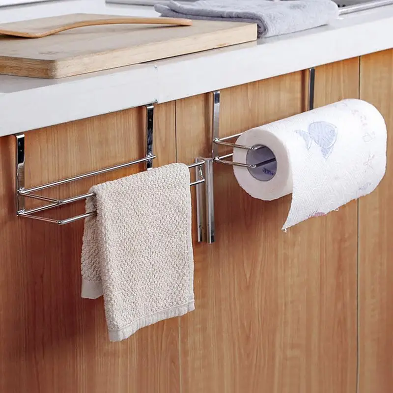 Cabinet Door Towel Holder Tissue Organizer Hanger Rack No Punch Kitchen Paper Towel Storage Organizer Hook For Bathroom