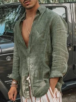 Men's casual fashion solid color thin long-sleeved shirt, lapel cardigan, suitable for outdoor activities 1