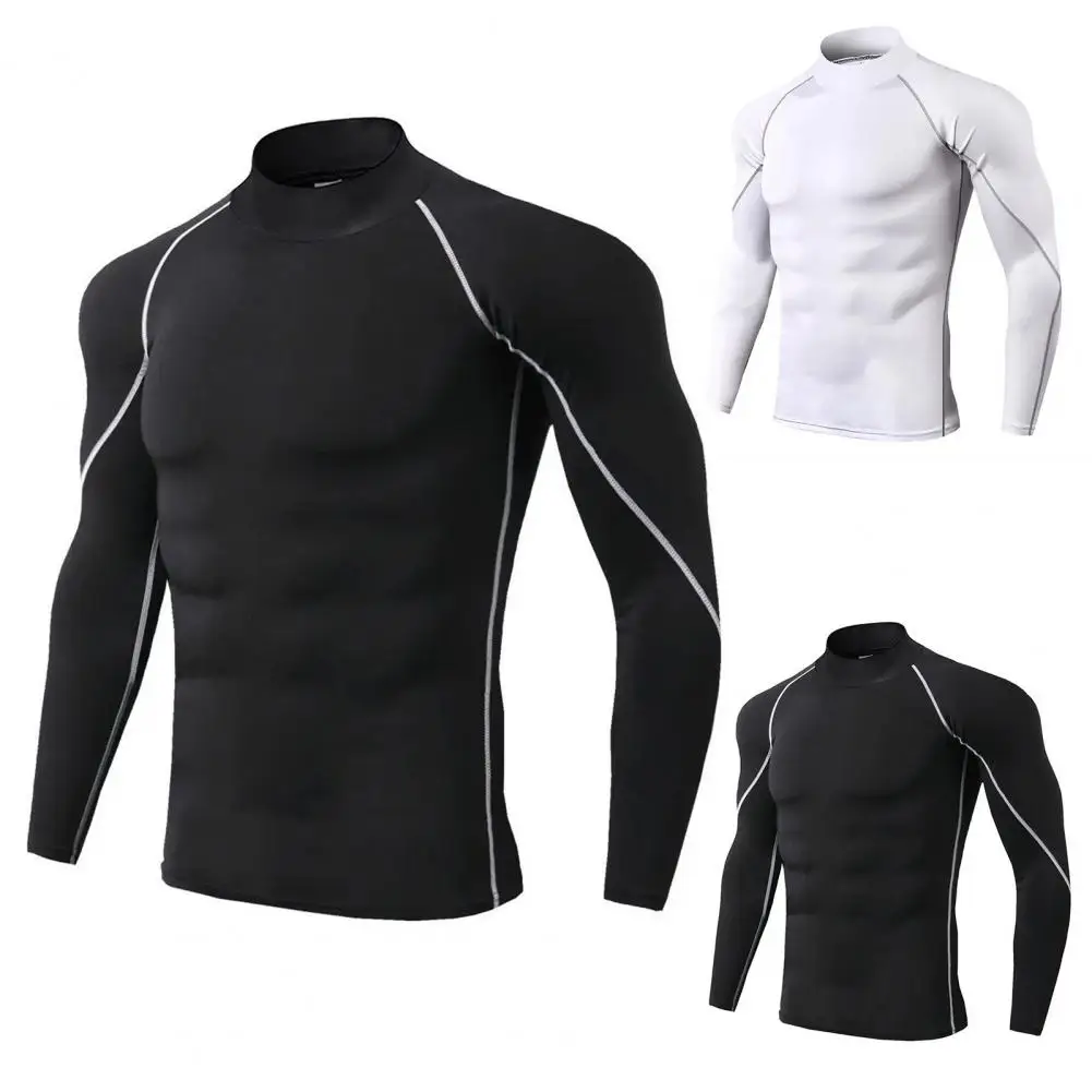 

Solid Color High Neckline Top for Men Stylish Men's Compression Tops for Gym Workouts Sports Quick Dry Trendy Comfortable