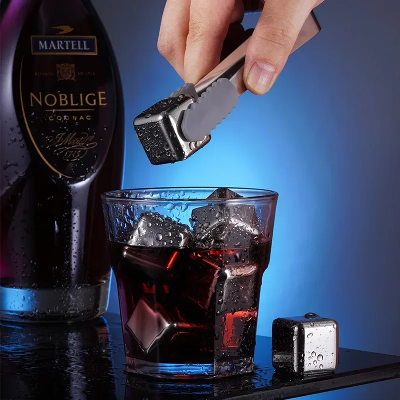 Whiskey Ice Cubes Set 6-Piece Reusable Stainless Steel Cubes