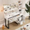 Vanity Desk with Mirror Lights, 41 Inch Makeup Vanity Table 10x Magnifying Mirror Charging Station Drawers Shelves Cabinet 2