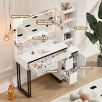 Vanity Desk with Mirror Lights, 41 Inch Makeup Vanity Table 10x Magnifying Mirror Charging Station Drawers Shelves Cabinet 2