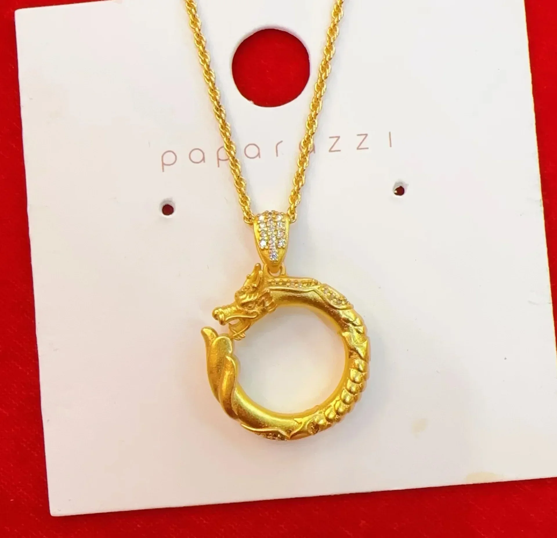 9999 Real Gold 24K Dot Diamond Dragon Peace Buckle Pendant Twelve Zodiac Animal Year Pendant AU750 Womens Necklace